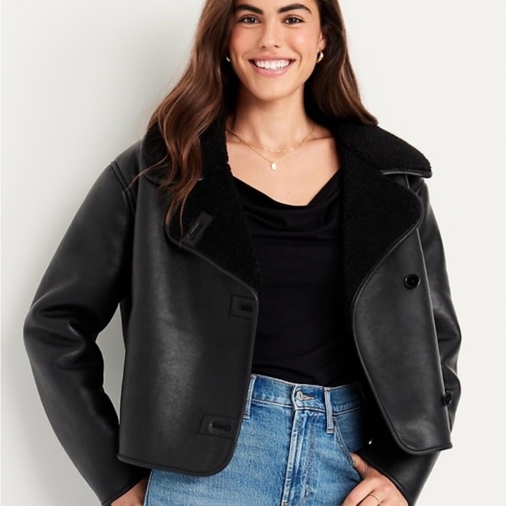 Oversized faux leather Sherpa  jacket